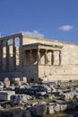 Erechtheion, Temple of Athena Polias on Acropolis of Athens, Greece. View of The Porch of the Maidens with statues of caryatids