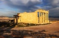 Erechtheion temple in Athens during the sunrise. Ruins of the Temple of Erechtheion and Temple of Athene at the Acropolis hill in Royalty Free Stock Photo