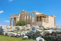 Erechtheion temple with Caryatid Porch on the Acropolis, Athens, Greece. Famous Acropolis hill is a main landmark of Athens. Royalty Free Stock Photo