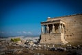 Erechtheion temple with Caryatid Porch, Athens, Greece. Panoramic view of ruins on the Acropolis Royalty Free Stock Photo