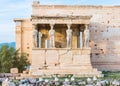 Erechtheion temple with Caryatides porch in Acropolis of Athens in Greece Royalty Free Stock Photo