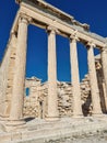 Ancient Erechtheion temple with Caryatid Porch on Acropolis, Athens, Greece. Famous Acropolis hill is top landmark of Athens. Royalty Free Stock Photo