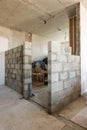 The erection of new walls from expanded clay blocks in a new building