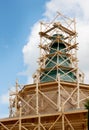 Erection of the tent a wooden church. Russia Royalty Free Stock Photo