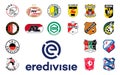 Eredivisie 2022-2023. Ajax, Eindhoven, Utrecht, Waalwijk, Go Ahead Eagles, Nijmegen, Cambuur, Emmen, Feyenoord, Alkmaar,