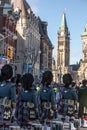 Eremonial Guard of the Governor General Foot Guards of Canada, with their kilts, standing during remembrance day