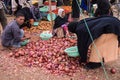 Erfoud, Morocco - Oct 19, 2019: local residents at the Road of a Thousand Kasbahs in their activities on the streets Royalty Free Stock Photo