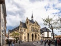 Erfurt, Germany - May 13, 2023: Facade with clock of Town Hall in the center of Erfurt, Germany near Fischmarkt Royalty Free Stock Photo