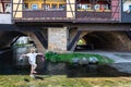 Erfurt, Germany - May 13, 2023: Merchants Bridge, Kraemerbruecke in Erfurt, Germany, built over entirely with houses