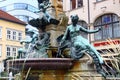 Erfurt, Germany - October 7, 2023: Angerbrunnen, a street fountain on Anger street representing industry and horticulture, main