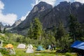 Ergaki, Krasnoyarsk Territory, Russia - July 18, 2020: Tent camp in the Ergaki Nature Reserve Royalty Free Stock Photo