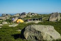 Ergaki, Krasnoyarsk Territory, Russia - July 19, 2020: Tent camp in the Ergaki Nature Reserve Royalty Free Stock Photo