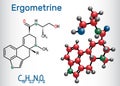 Ergometrine drug molecule. Structural chemical formula and molecule model Royalty Free Stock Photo
