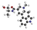 Ergometrine drug molecule. Used to prevent bleeding after childbirth (postpartum haemorrhage). Atoms are represented as spheres