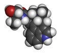 Ergometrine drug molecule. Used to prevent bleeding after childbirth (postpartum haemorrhage). Atoms are represented as spheres