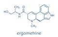 Ergometrine drug molecule. Used to prevent bleeding after childbirth postpartum haemorrhage. Skeletal formula.