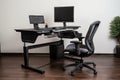 ergonomic desk with adjustable height, keyboard and monitor