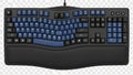 Ergonomic keyboard with blue backlit keys and wrist rest Royalty Free Stock Photo