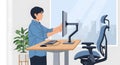 Ergonomic Office with Man at Standing Desk Illustration Royalty Free Stock Photo