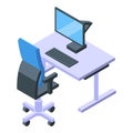 Ergonomic office workplace icon, isometric style