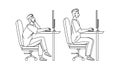 In Ergonomic Posture Sit Man At Computer Vector Royalty Free Stock Photo