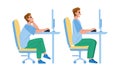 In Ergonomic Posture Sit Man At Computer Vector Royalty Free Stock Photo