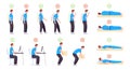 Ergonomic spine postures. Proper and wrong body positions infographic, good or bad stand sit poses back neck on office Royalty Free Stock Photo