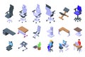 Ergonomic workplace icons set, isometric style