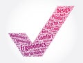 Ergonomics check mark word cloud collage, concept background Royalty Free Stock Photo