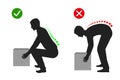 Ergonomics - correct posture to lift a heavy object silhouette Royalty Free Stock Photo