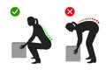 Ergonomics - correct posture of a woman to lift a heavy object silhouette