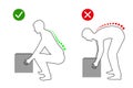 Ergonomics - line drawing of correct posture to lift a heavy object Royalty Free Stock Photo