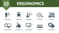 Ergonomics set icon. Editable icons ergonomics theme such as human genome, biochemistry, laboratory and more.