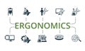 Ergonomics set icon. Editable icons ergonomics theme such as human genome, biochemistry, laboratory and more.