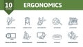 Ergonomics set icon. Editable icons ergonomics theme such as human genome, biochemistry, laboratory and more.