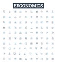 Ergonomics vector line icons set. Ergonomics, Design, Human-Centered, Posture, Comfort, Movement, Environment Royalty Free Stock Photo