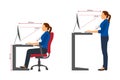 Ergonomics woman correct sitting and standing posture when using a computer Royalty Free Stock Photo