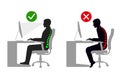 Ergonomics at workplace man correct sitting posture black and white Royalty Free Stock Photo