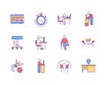 Ergonomics in workplace RGB color icons set