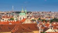 erial view of old Red Tiles roofs in the city Prague, Czech Republic, Europe. Beautiful day with blue sky with clouds in the town. Royalty Free Stock Photo