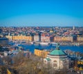 Eric Ericsonhallen in front of Ostermalm coastline. Aerial photo of Stockholm Royalty Free Stock Photo