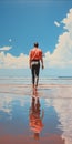 Eric\'s Beach Stroll: Chrome Reflections Flat Figuration Pictorial Dreams