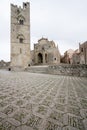 Erice cathedral with its bell tower: view from the square in fro Royalty Free Stock Photo
