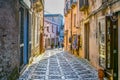 ERICE, ITALY, APRIL 20, 2017: View of a narrow street in the historical center of Erice village on Sicily, Italy