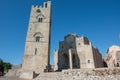 Erice, Sicily, Italy. Externa l view of the Erice cathedral and bell tower, the main place of worship and mother church of Erice Royalty Free Stock Photo