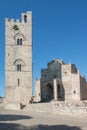 Erice, Sicily, Italy. External view of the Erice cathedral and bell tower, the main place of worship and mother church of Erice Royalty Free Stock Photo