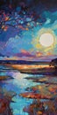 Erin Hanson\'s Estuary Painting: Starry Night Over Sea Shore Plains