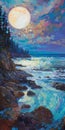 Erin Hanson\'s Glacier Painting Of Starry Night Over Sea Shore Plains