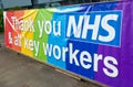 Large rainbow banner thanking all NHS staff and key workers.