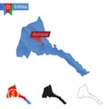 Eritrea blue Low Poly map with capital Asmara